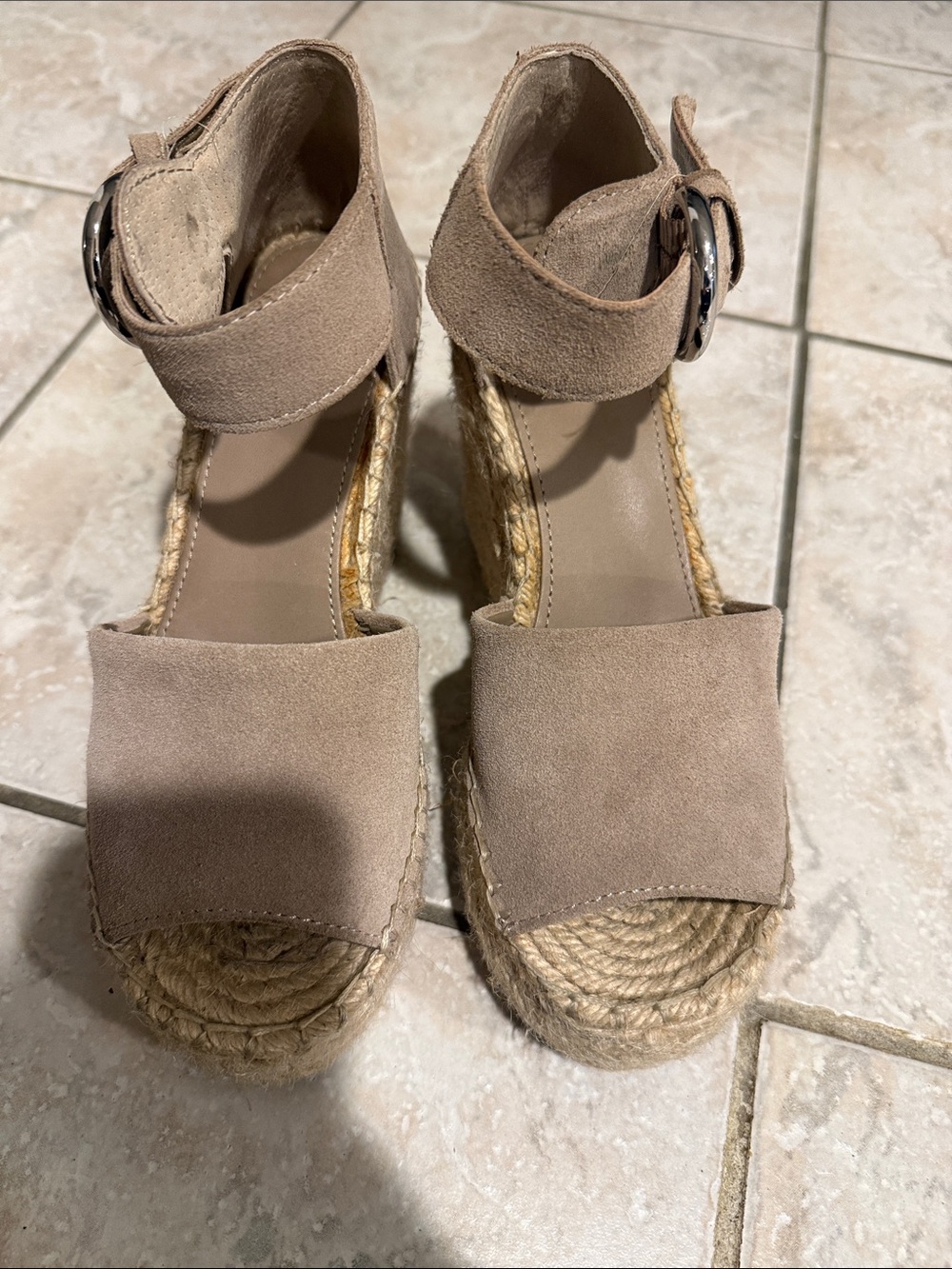Marc Fisher Suede Espadrille Wedge Sandals in Taupe